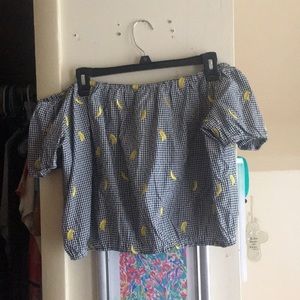 Cropped off the shoulder top checkered with banana